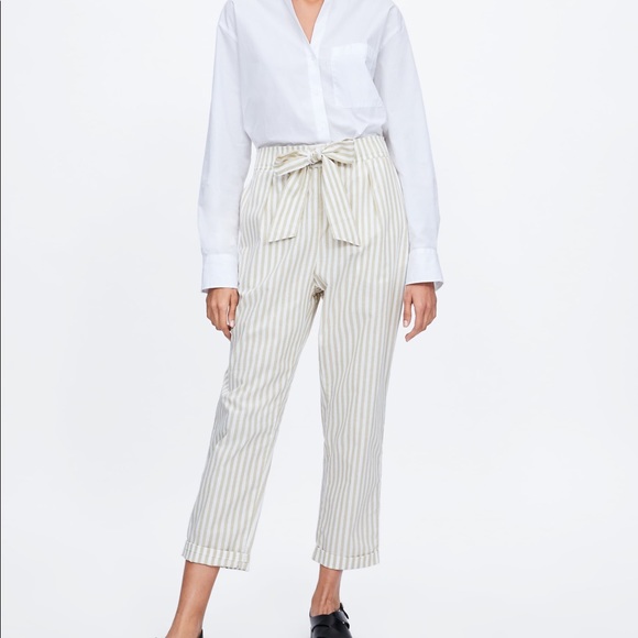 Zara Pants - Zara Striped Trousers with Tie Belt